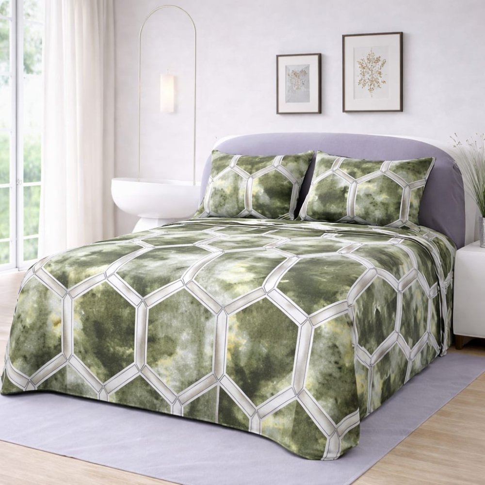 Green Printed Bedsheet – King Size Bedding - myhomestore.com.pk