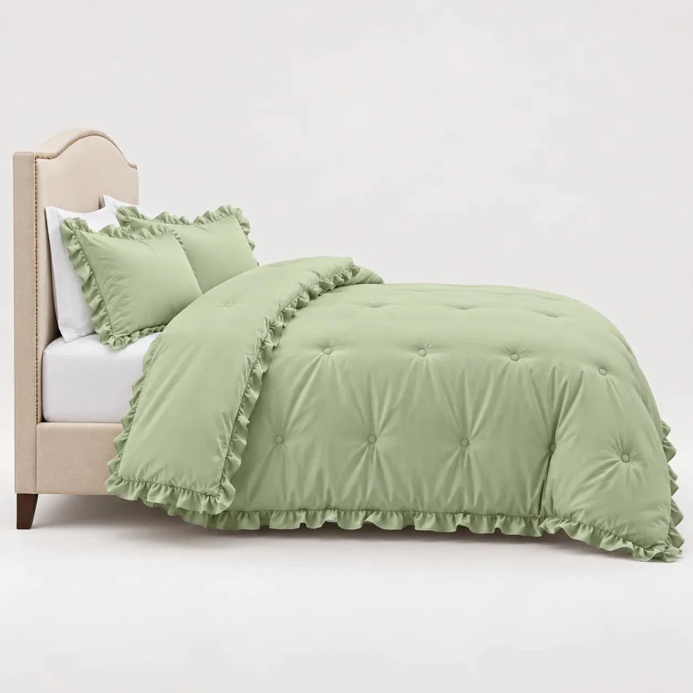Green Ruffle Comforter Set - myhomestore.com.pk