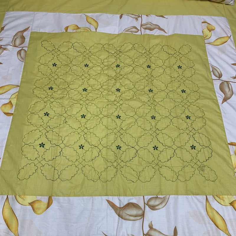 Embroidered Patch Work Bed Sheet ( yellow with White Patch )