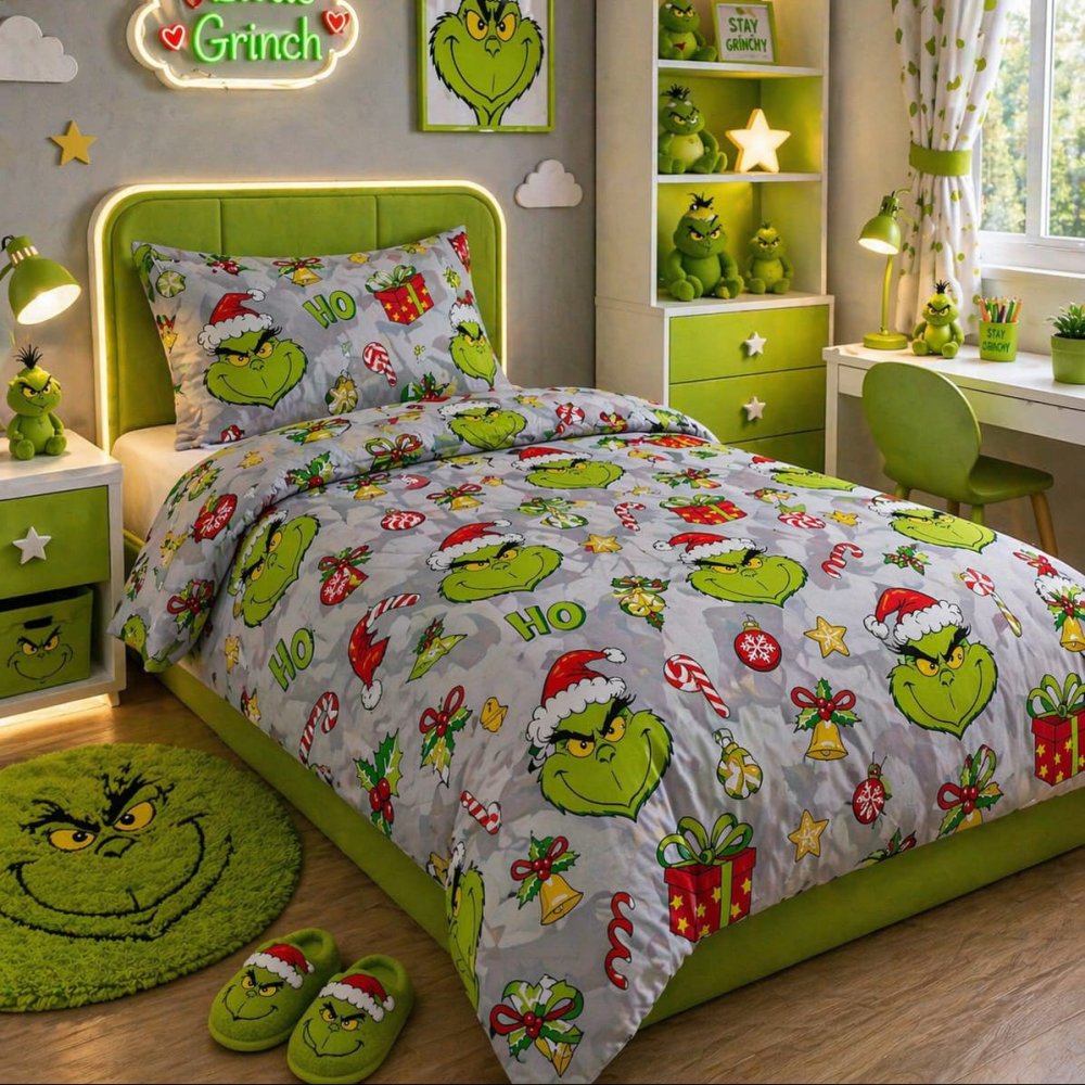 Grinch Cartoon Kids Bed - sheet - myhomestore.com.pk
