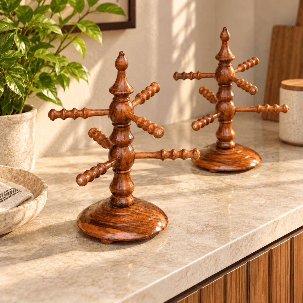 Handicraft Hand Carved Wooden Jewelry Accessories Bangle Stand for Women - myhomestore.com.pk