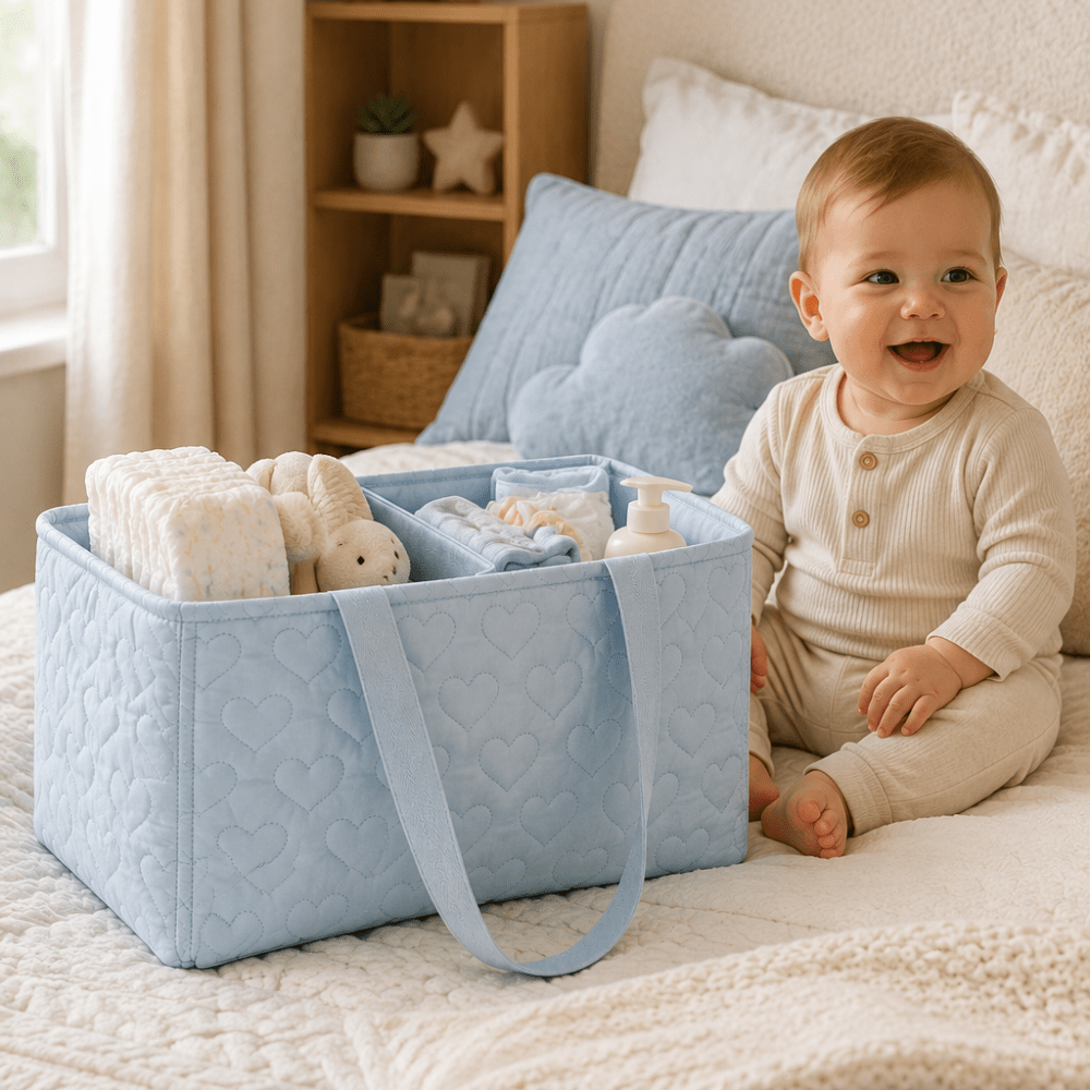 Heart Quilted Diaper Caddy Bag | Baby Nursery Storage Organizer - myhomestore.com.pk