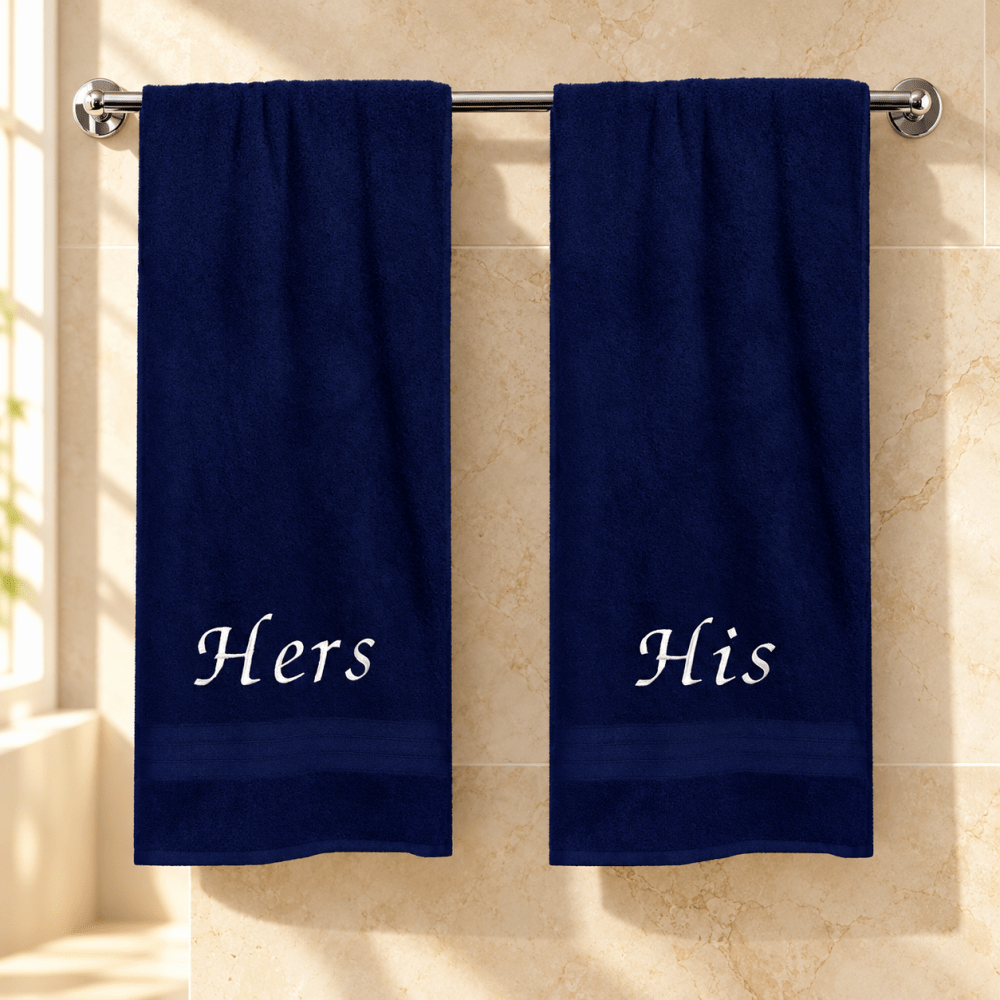 His & Hers Embroidered Cotton Bath Towels - myhomestore.com.pk
