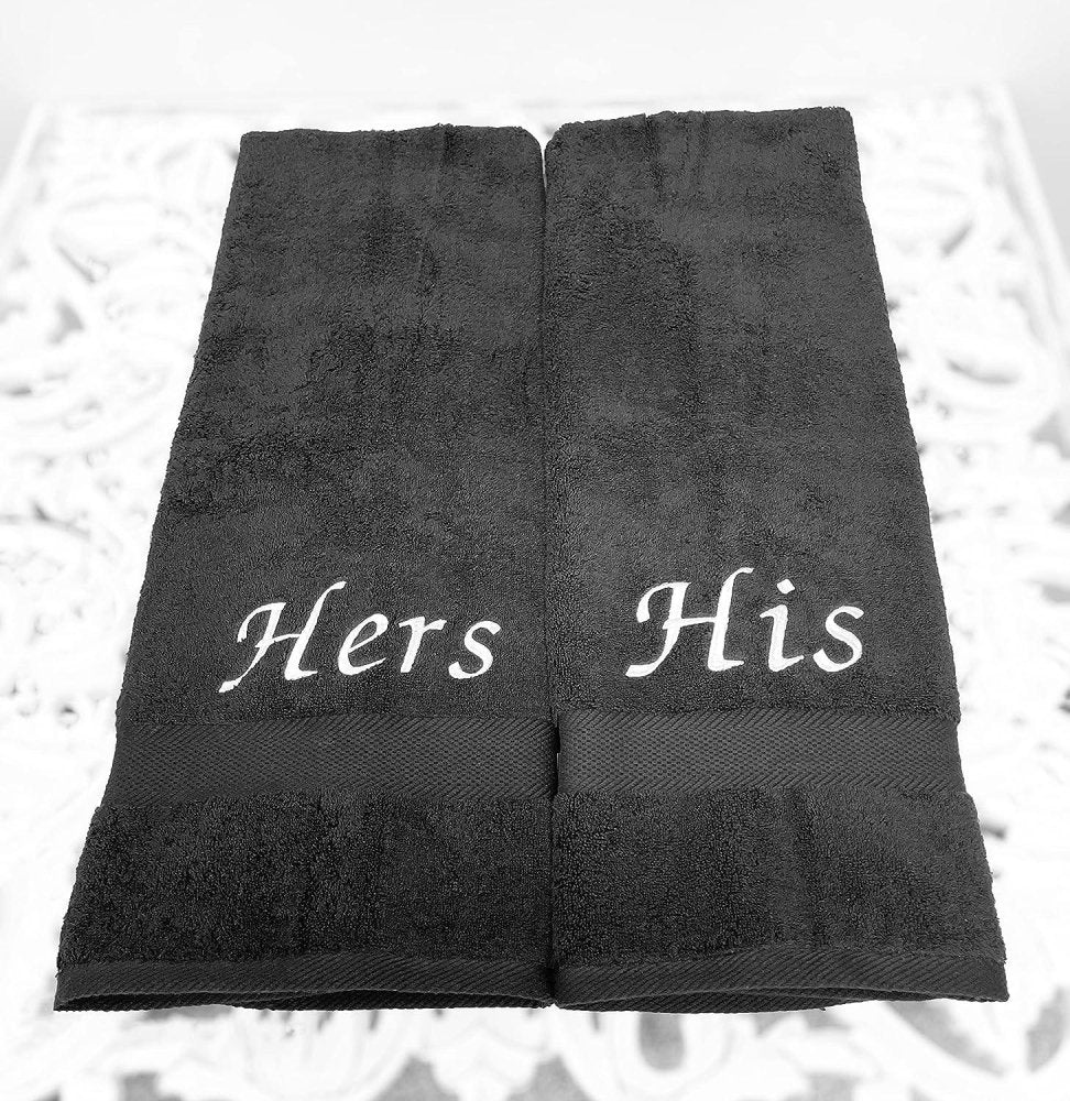 His & Hers Embroidered Cotton Bath Towels - myhomestore.com.pk