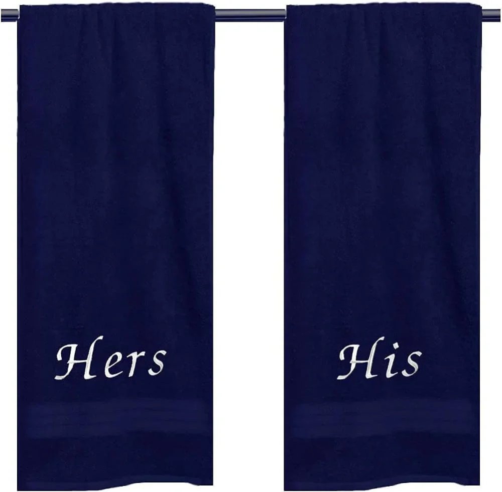 His & Hers Embroidered Cotton Bath Towels - myhomestore.com.pk