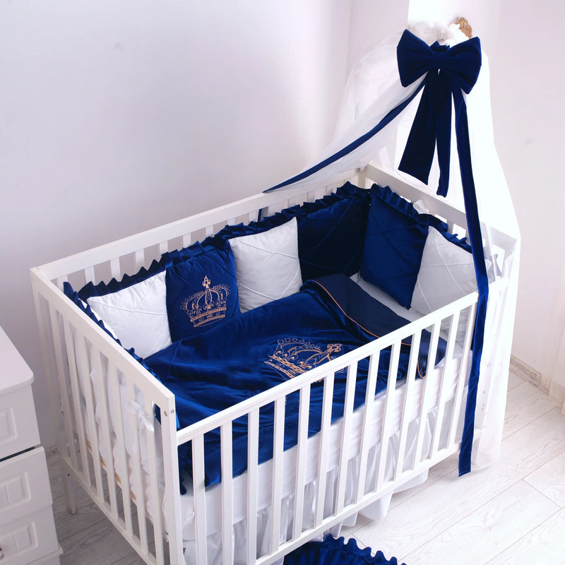 Baby Cot Set( Prince Crown White with Blue)