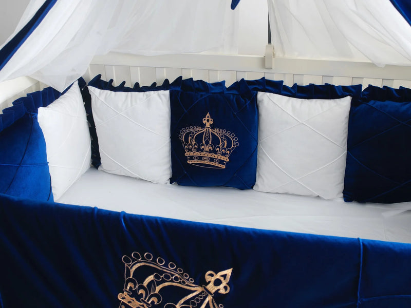 Baby Cot Set( Prince Crown White with Blue)