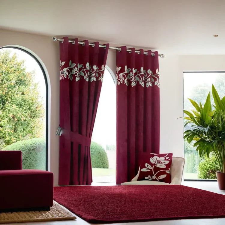 Premium Lasercut Velvet Floral Pattern Curtains – Luxurious Drapes