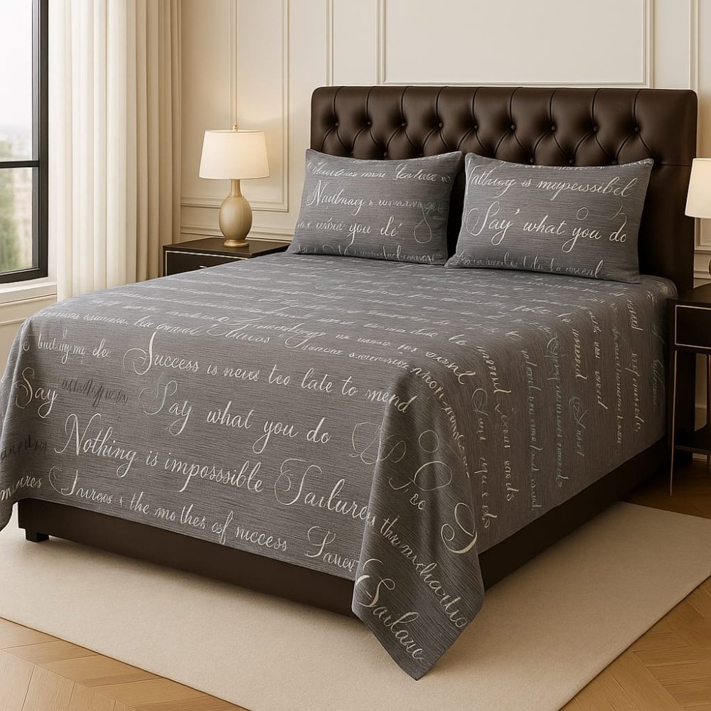 Inspirational Text Printed Bedsheet (3 pcs) - myhomestore.com.pk