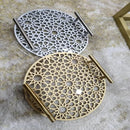 Islamic Pattern Wooden Sweets Tray With Acrylic Top - Gold/Silver - myhomestore.com.pk