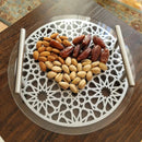 Islamic Pattern Wooden Sweets Tray With Acrylic Top - Gold/Silver - myhomestore.com.pk