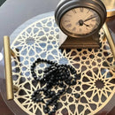 Islamic Pattern Wooden Sweets Tray With Acrylic Top - Gold/Silver - myhomestore.com.pk