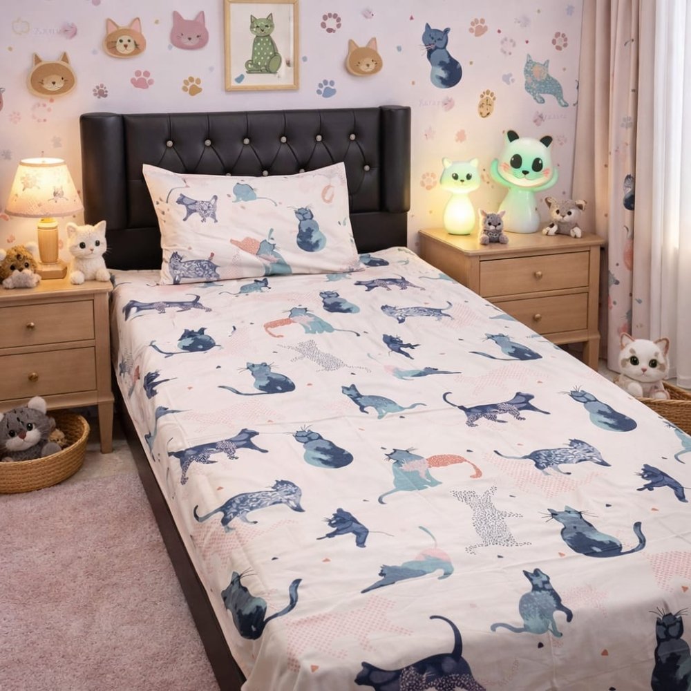 Kids Cartoon Bed - sheet Cat Desgin - myhomestore.com.pk