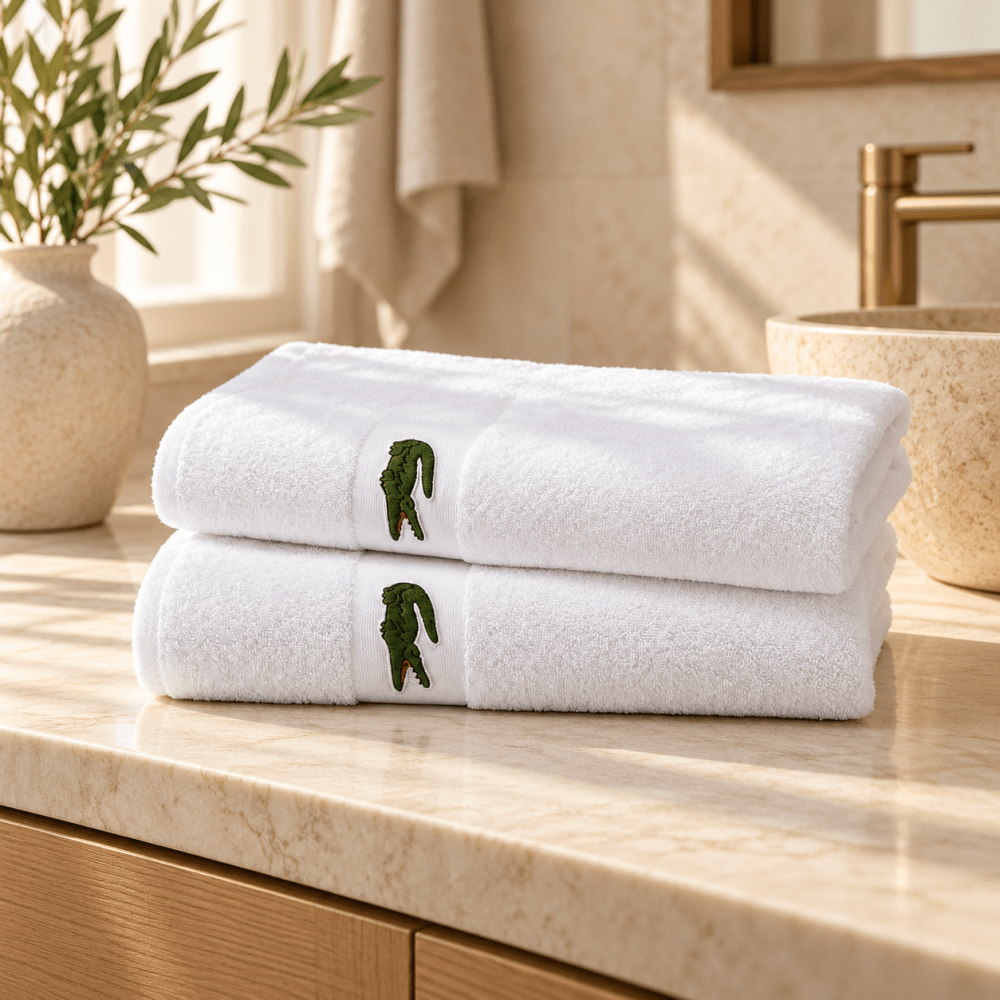 Lacoste Cotton Towel Set (2) – Soft, Durable, 550 GSM - myhomestore.com.pk