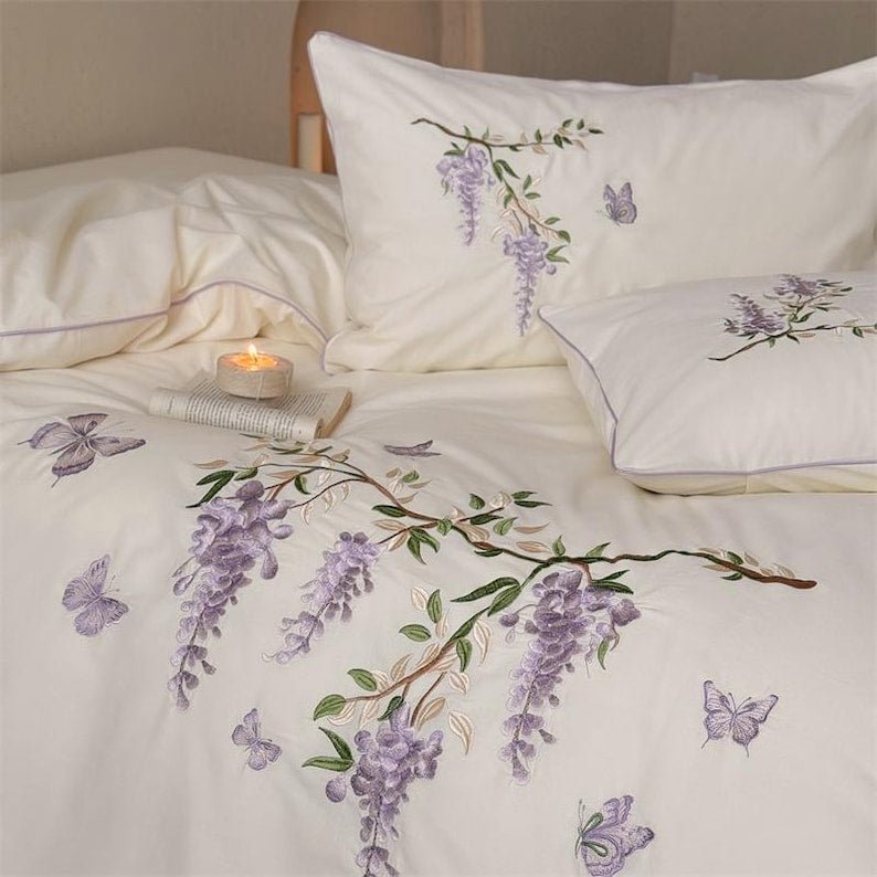 Lavender Bloom Embroidery Duvet Set - myhomestore.com.pk