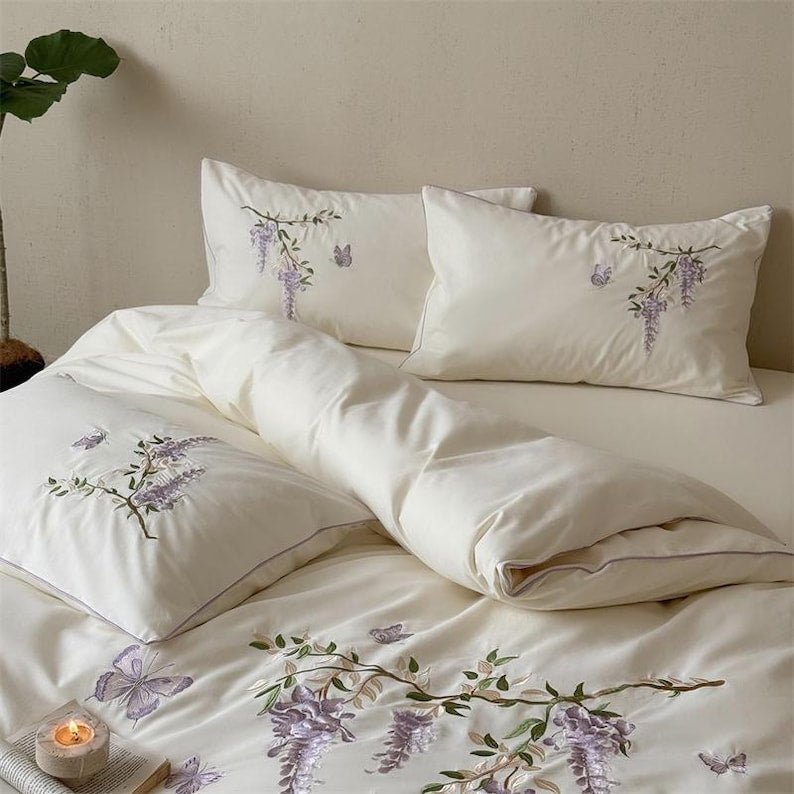 Lavender Bloom Embroidery Duvet Set - myhomestore.com.pk