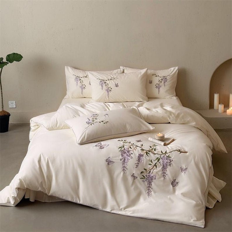 Lavender Bloom Embroidery Duvet Set - myhomestore.com.pk