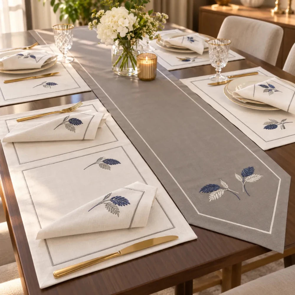 Leafy Embroidered Table Runner Set - myhomestore.com.pk
