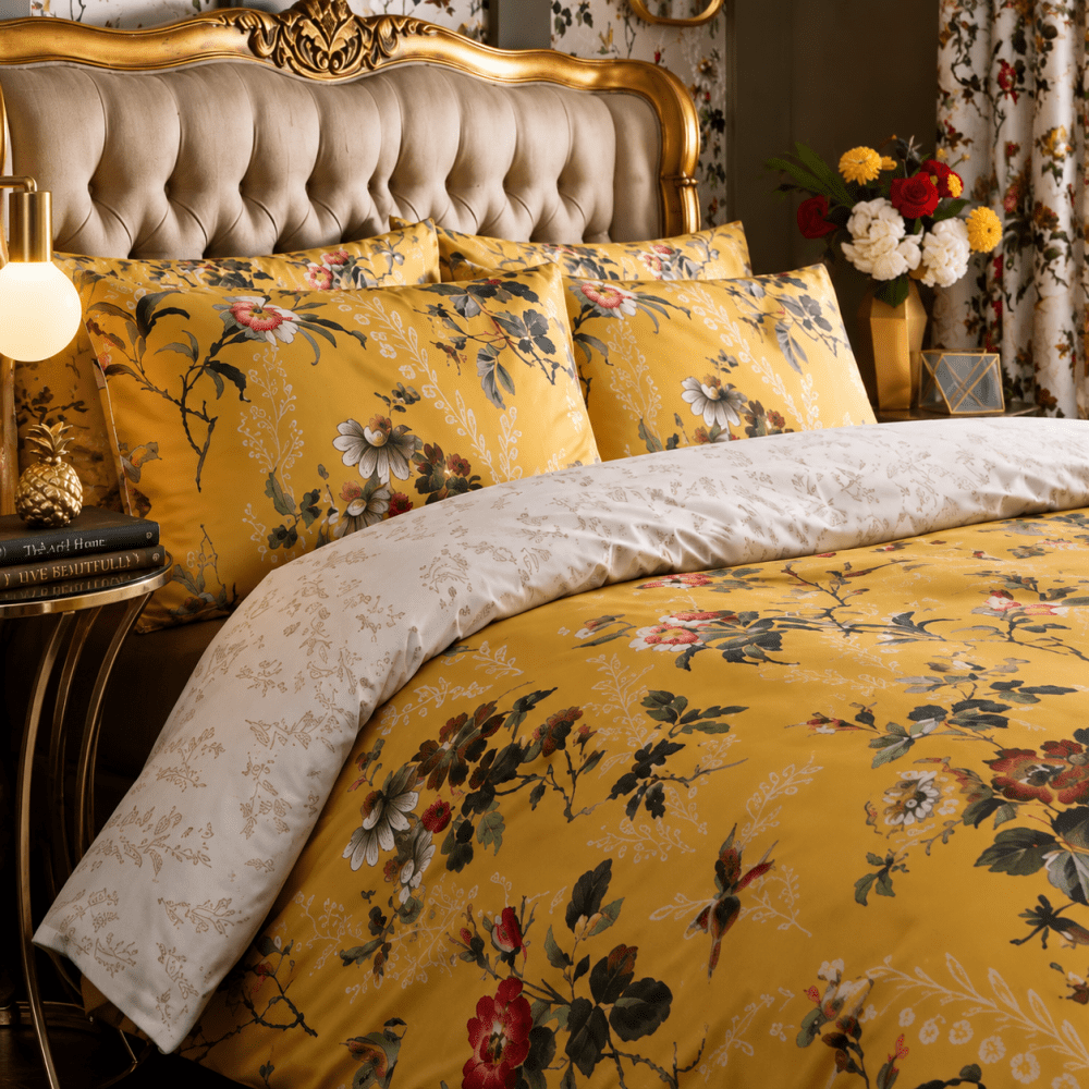 Leighton Ochre Printed Duvet Set - myhomestore.com.pk