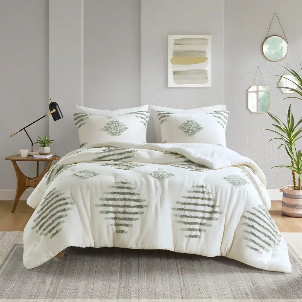 Light Green Tufted Duvet Cover Set - myhomestore.com.pk