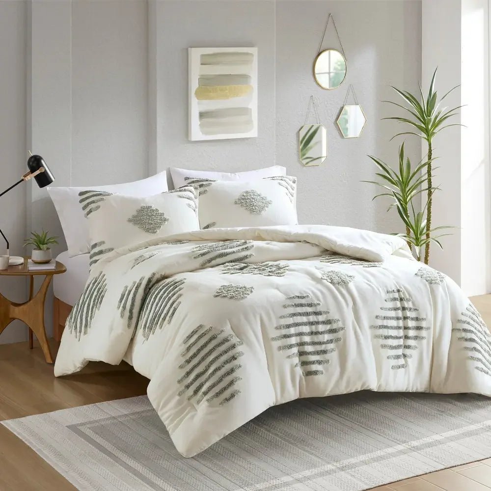 Light Green Tufted Duvet Cover Set - myhomestore.com.pk