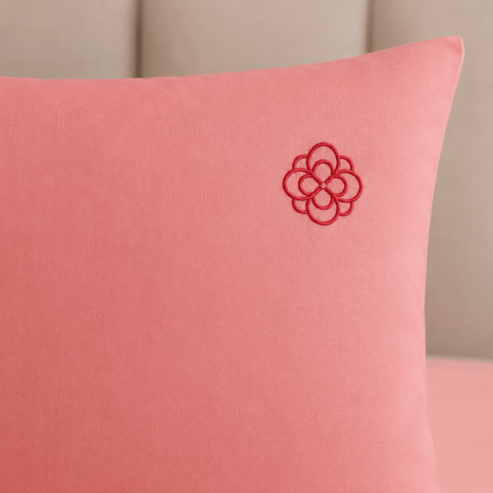Light Red Rosette Embroidered Duvet Cover Set - myhomestore.com.pk