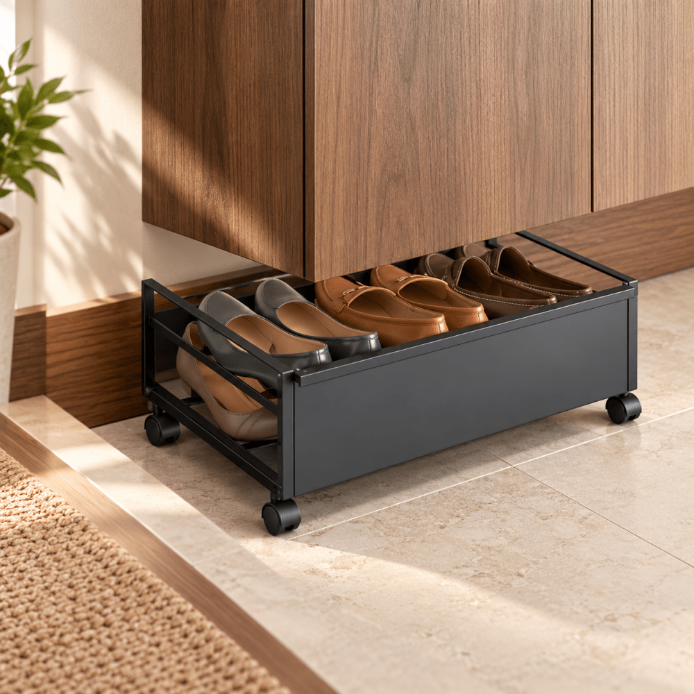 Low-Profile Hidden Storage Rolling Shoe Rack - myhomestore.com.pk