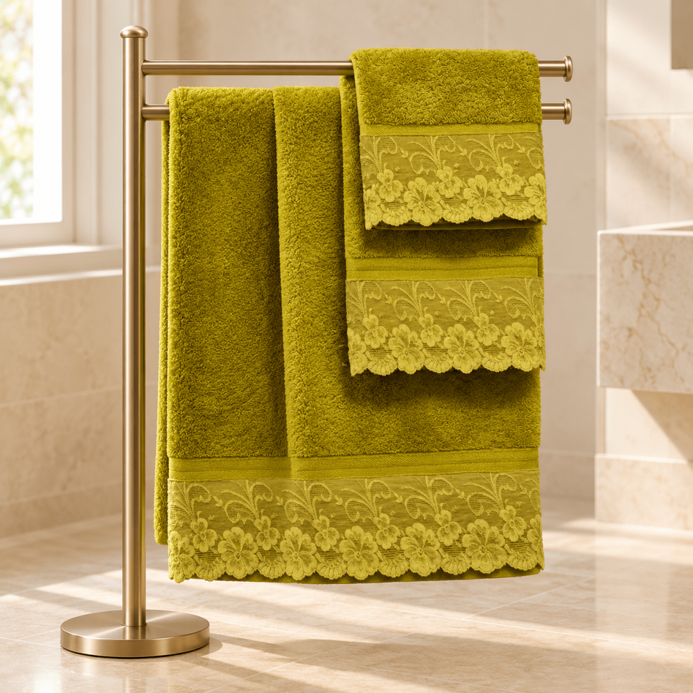 Luxurious Lace Embellished Cotton Towel Set - Soft, Durable and Stylish - myhomestore.com.pk