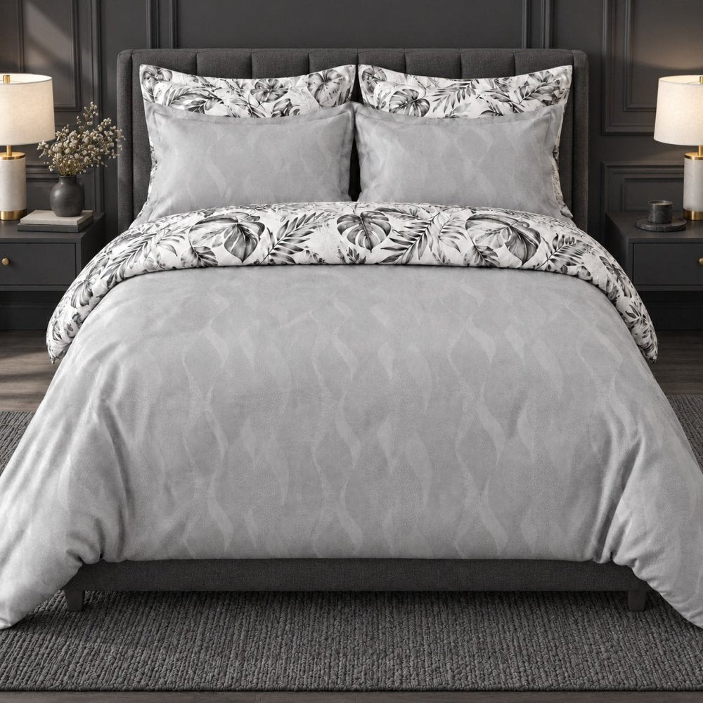 Luxury 2-in-1 Reversible Duvet Cover Set – Jacquard Front & Printed Cotton Reverse - myhomestore.com.pk
