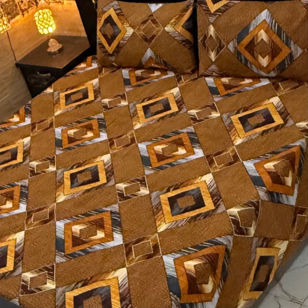 Luxury 3D Brown Print Bedsheet – King Size - myhomestore.com.pk