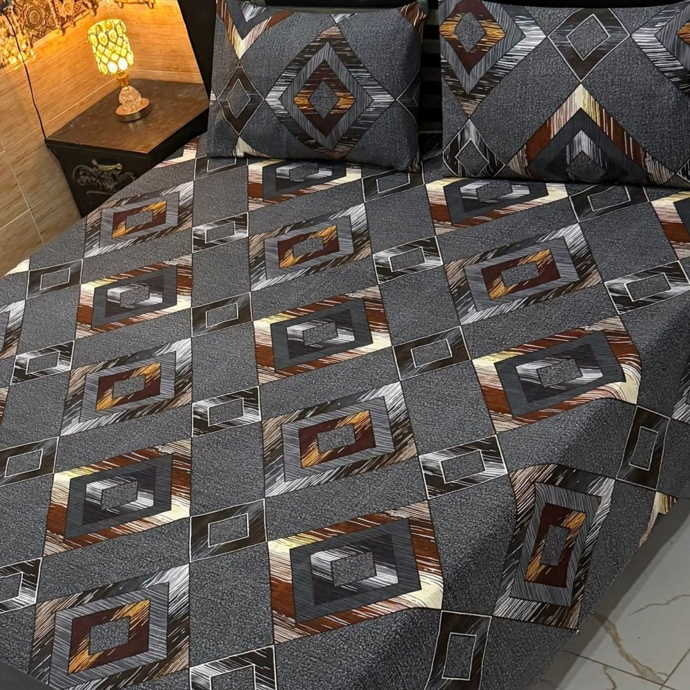Luxury 3D Grey Print Bedsheet – King Size - myhomestore.com.pk