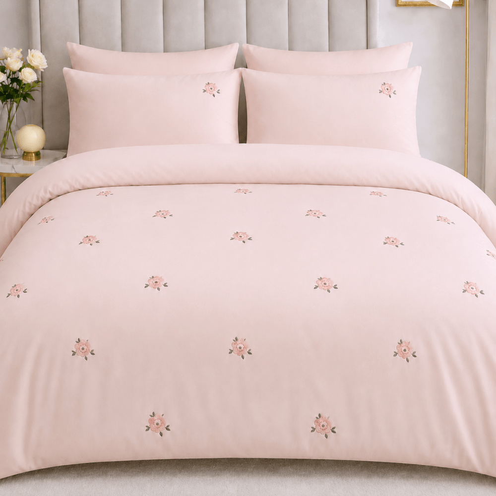 Luxury Blush Pink Embroidered Duvet Set - myhomestore.com.pk