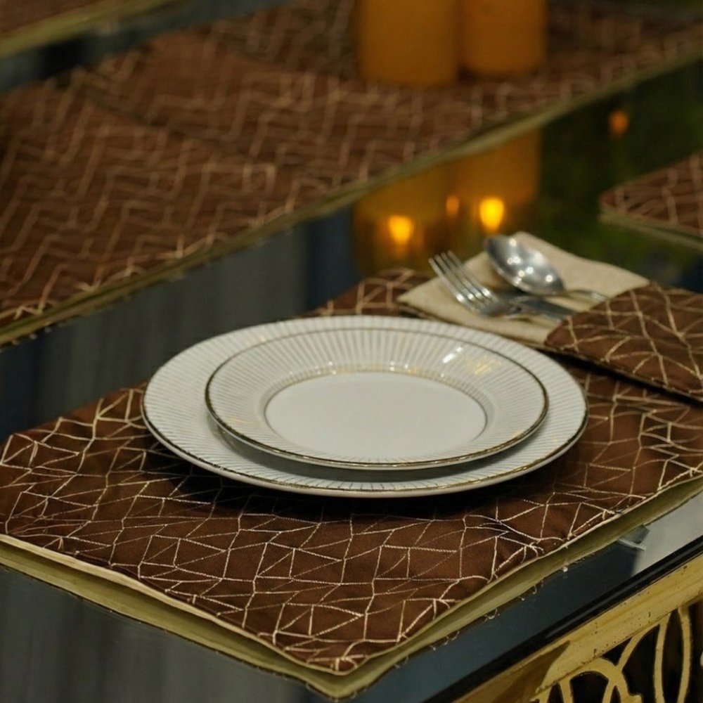 Luxury Brown & Gold Table Setting Set - myhomestore.com.pk