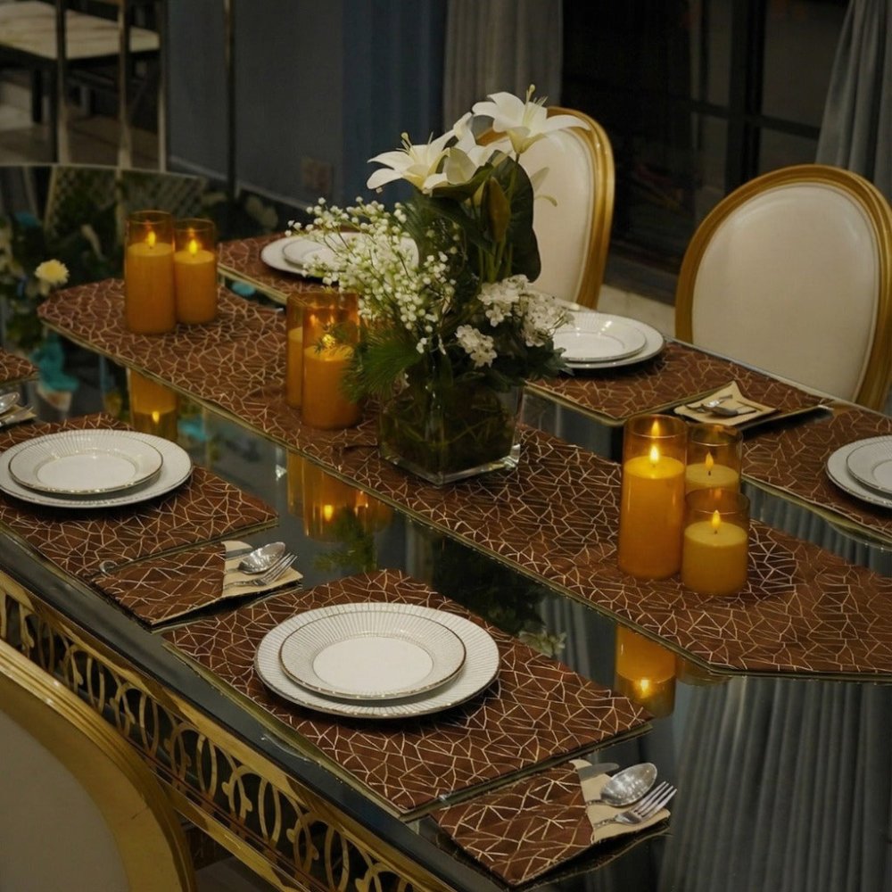 Luxury Brown & Gold Table Setting Set - myhomestore.com.pk