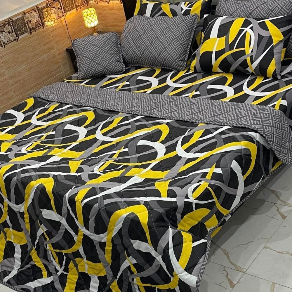 Luxury Comfort Printed Bedspread with Covers – 7 Pcs - myhomestore.com.pk