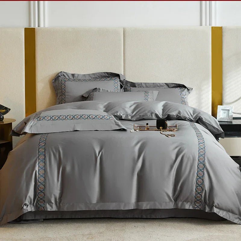 Luxury Cotton Satin Circle Embroidery Duvet Set - myhomestore.com.pk