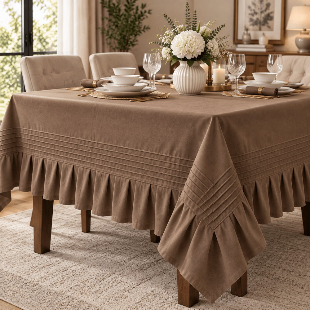 Luxury Dining Table Cloth | Pleated & Textured Design - myhomestore.com.pk