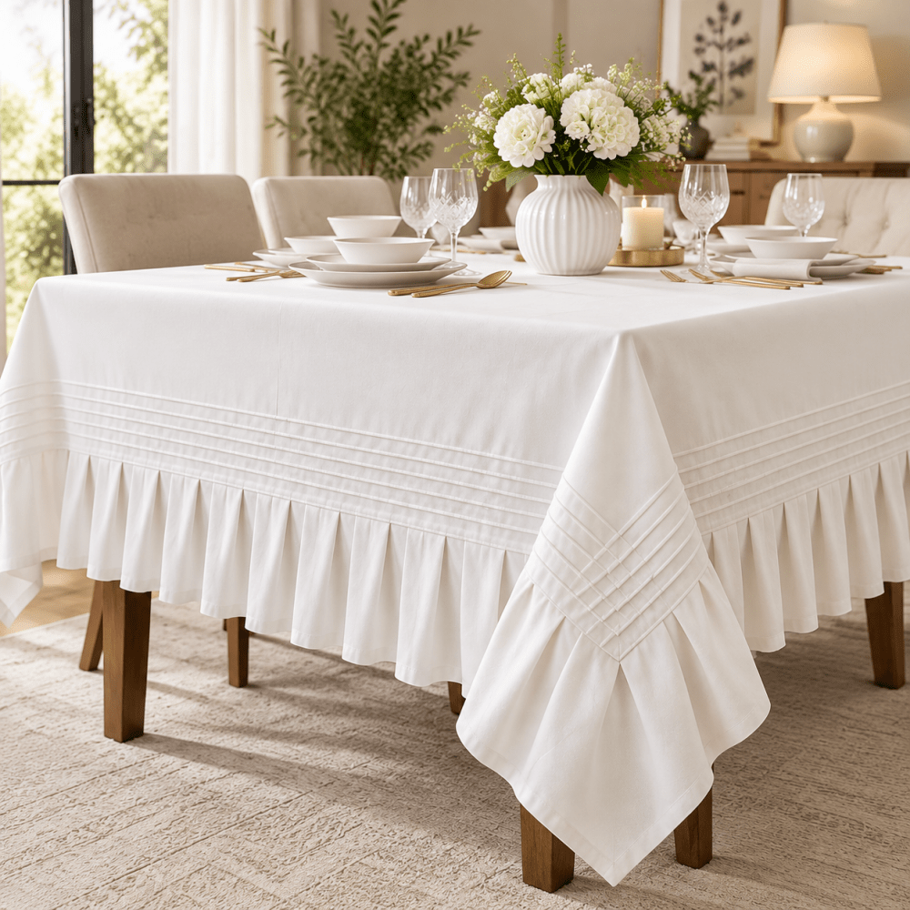 Luxury Dining Table Cloth | Pleated & Textured Design - myhomestore.com.pk
