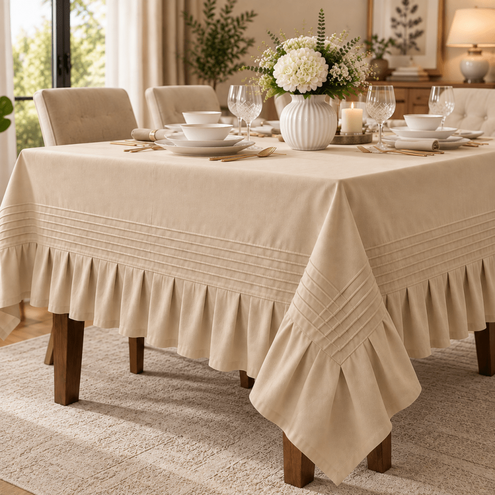 Luxury Dining Table Cloth | Pleated & Textured Design - myhomestore.com.pk