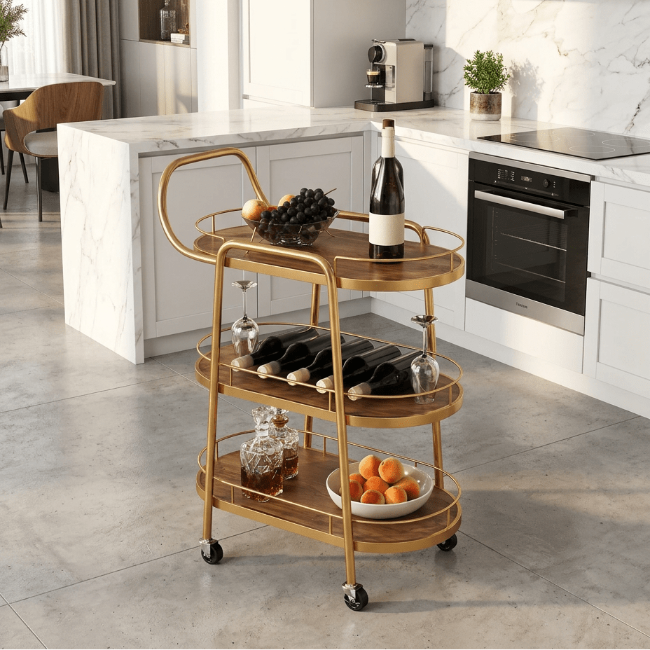 Luxury Gold Tea & Drink Serving Trolley - myhomestore.com.pk
