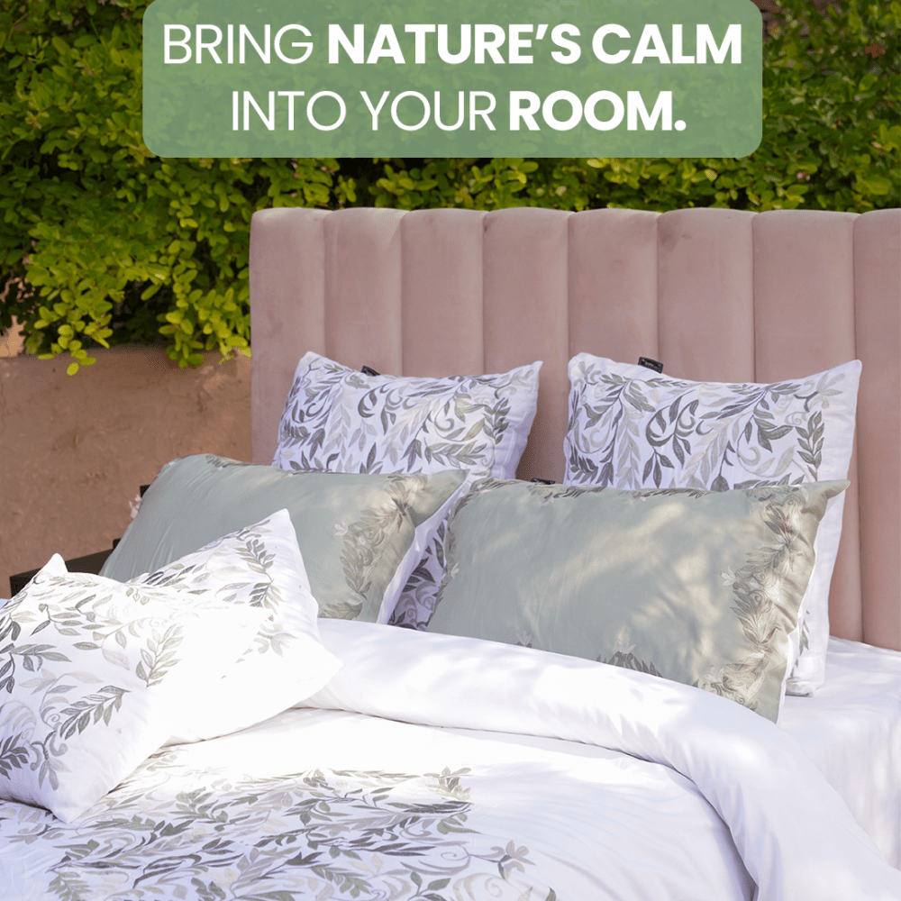 Luxury Green Cotton Satin Embroidery Duvet Set - myhomestore.com.pk