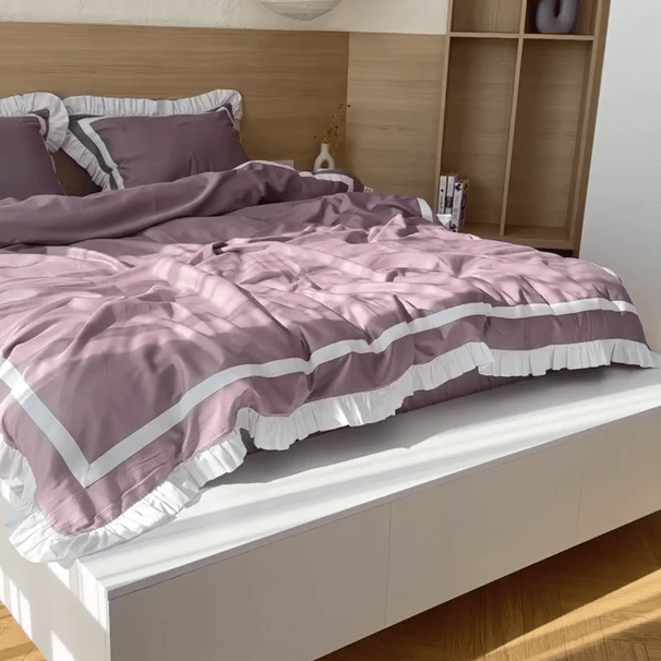 Luxury Grey & White Ruffle Bedding Set - myhomestore.com.pk