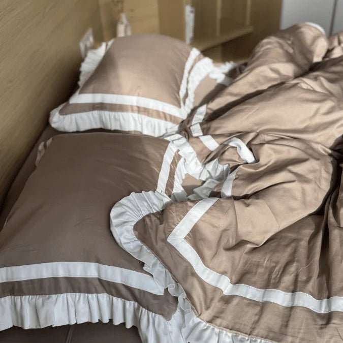 Luxury Grey & White Ruffle Bedding Set - myhomestore.com.pk