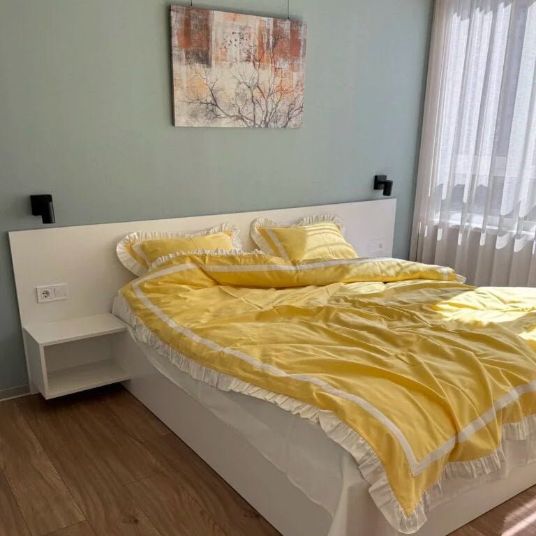 Luxury Grey & White Ruffle Bedding Set - myhomestore.com.pk