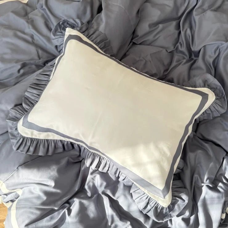 Luxury Grey & White Ruffle Bedding Set - myhomestore.com.pk