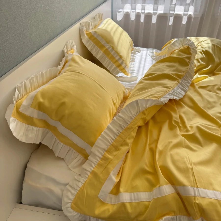 Luxury Grey & White Ruffle Bedding Set - myhomestore.com.pk