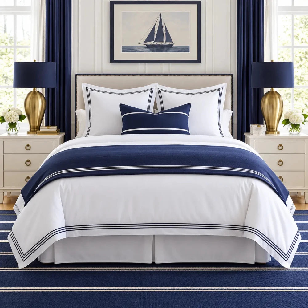Luxury Hotel Linen- Tetra line Baratta Duvet Set With Bedrunner - myhomestore.com.pk