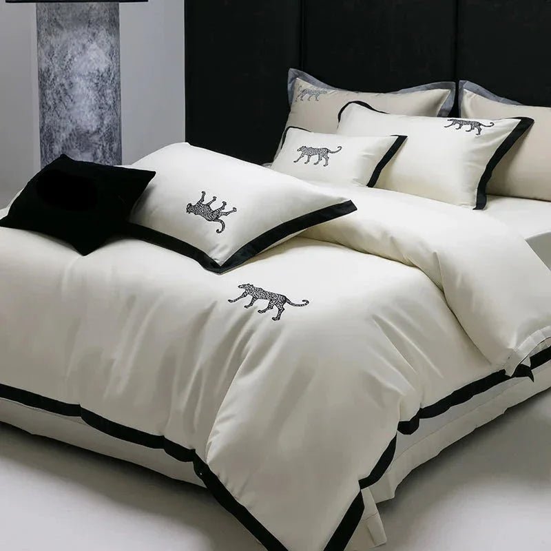 Luxury Leopard Embroidery Duvet Set - myhomestore.com.pk