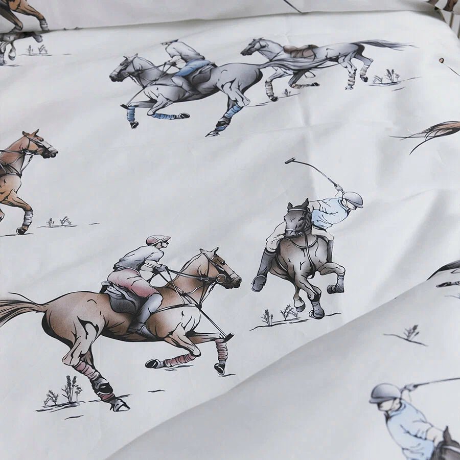 Luxury Polo - Themed Cotton Bedding Set – Elegant Equestrian Design - myhomestore.com.pk