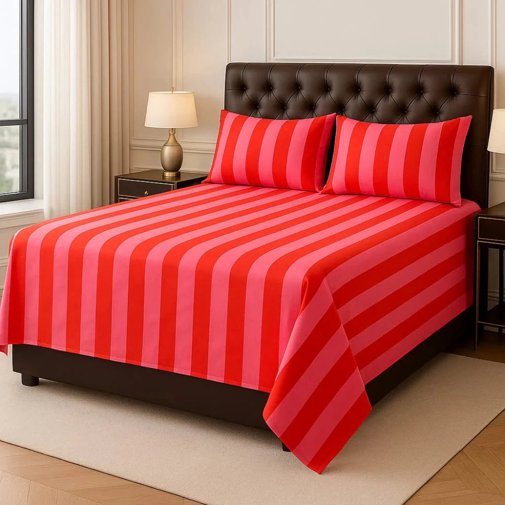 Luxury Red & Pink Bold Stripe Bed Set 3 pcs - myhomestore.com.pk